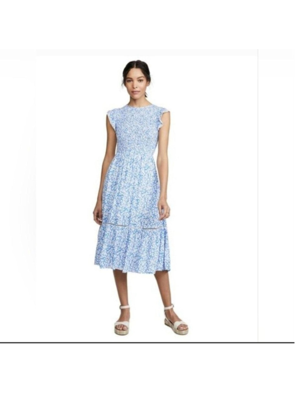 Women's Lost + Wander Blue White Floral Midi Dress Size S